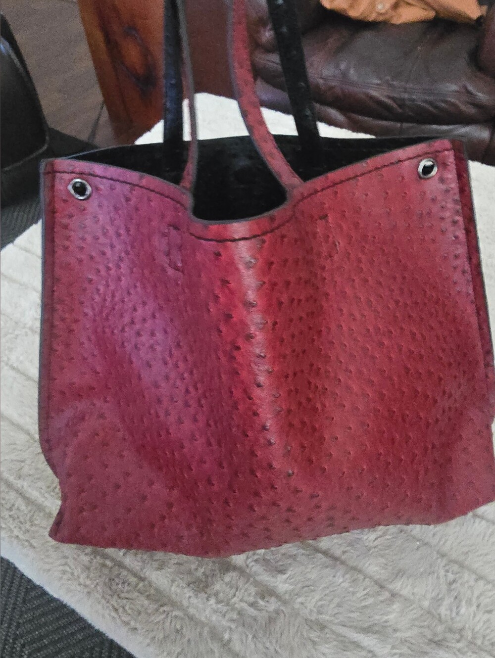 Structured Red Tote Bag with Ostrich-Texture Finish